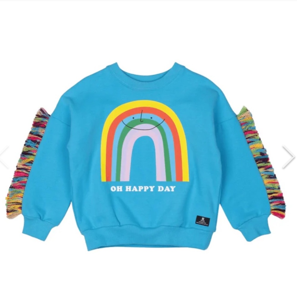 Oh Happy Day Kids Rainbow Sweatshirt - Blue sz4
